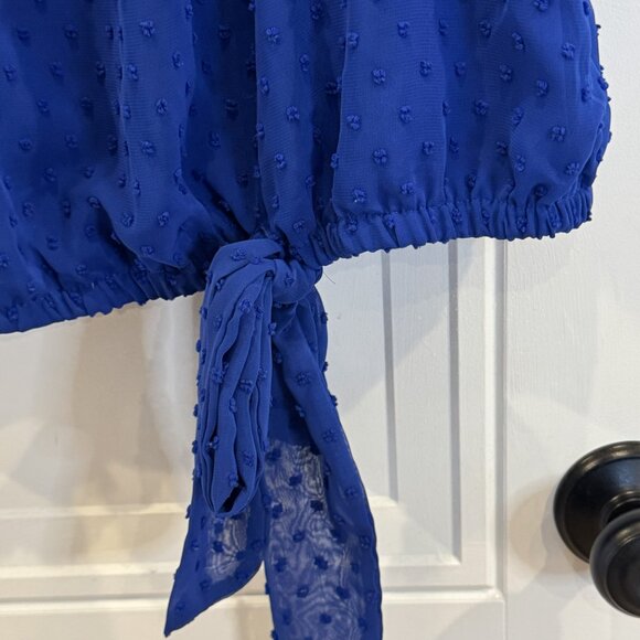 CeCe XL Royal Blue Clip-Dot Ruffle-Sleeve GUC Tie Hem Lined Body Work 2 Weekend - Picture 5 of 7